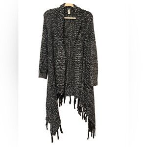 VENUS Black and White Fringe Cardigan
